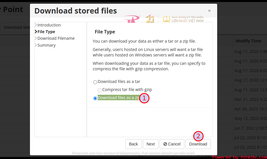Hướng dẫn cách tải file về local trên quản lý P.ACKUP